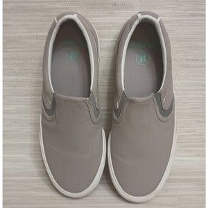 Ladies Hurley ARLO Sz 9 Grey White Slip On Sneakers Casual Canvas Shoes Slide On